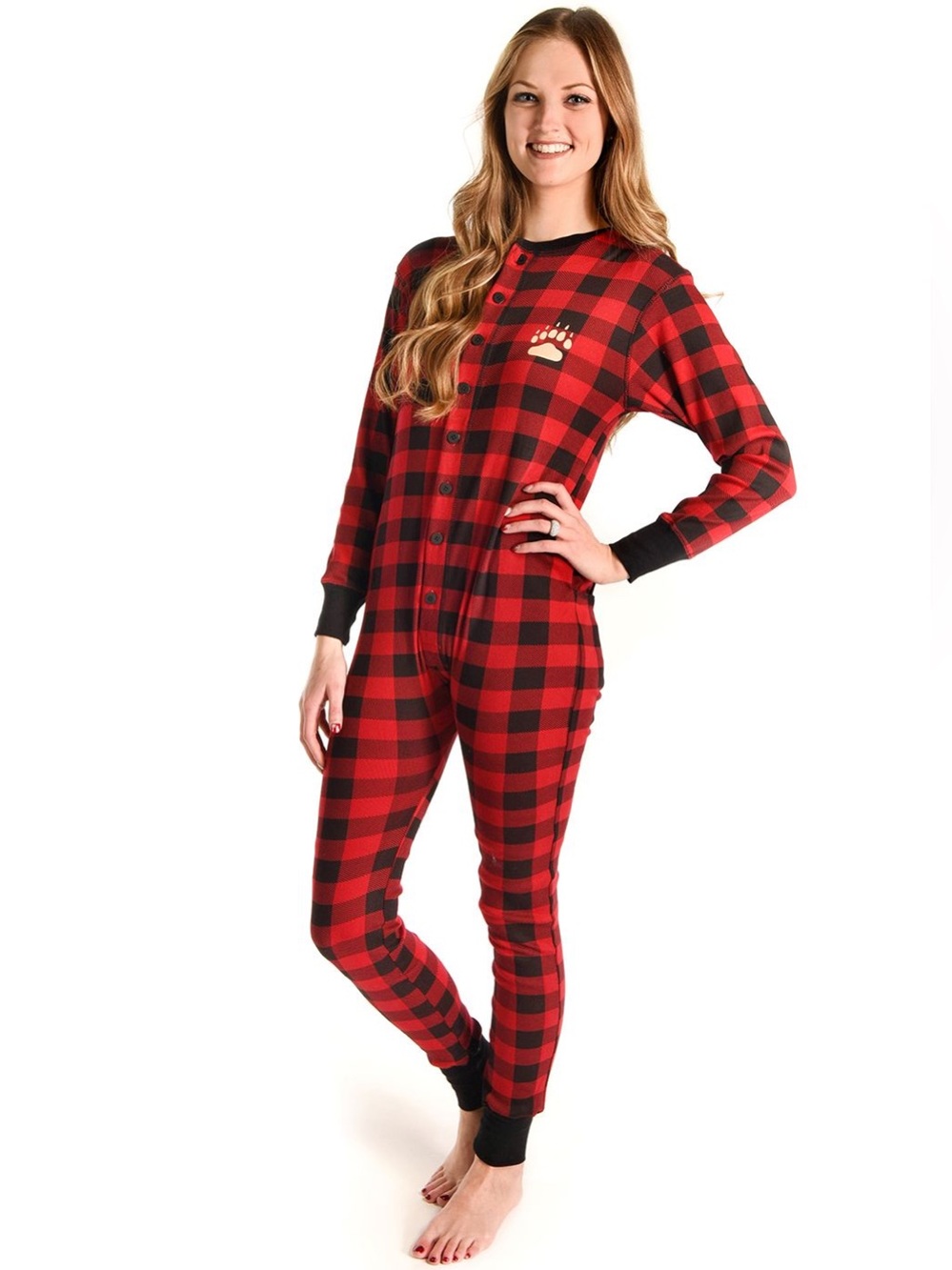 LazyOne Bear Cheeks Adult Plaid Onesie Flapjack Unisex